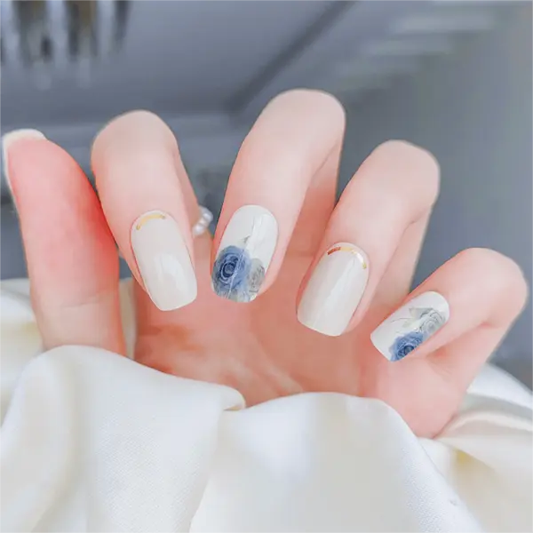 Elegant Vintage Blue Rose Nails Semi Cured Gel Nail Strips - NG200017 Quinnas