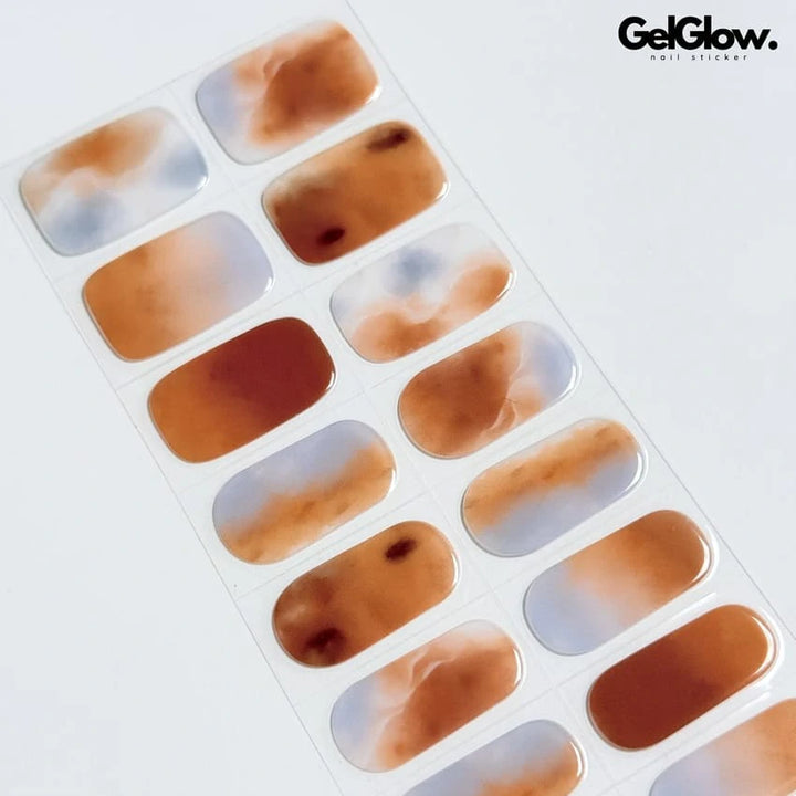 Glossy Marble Print Nails Semi Cured Gel Nail Strips - NG200181