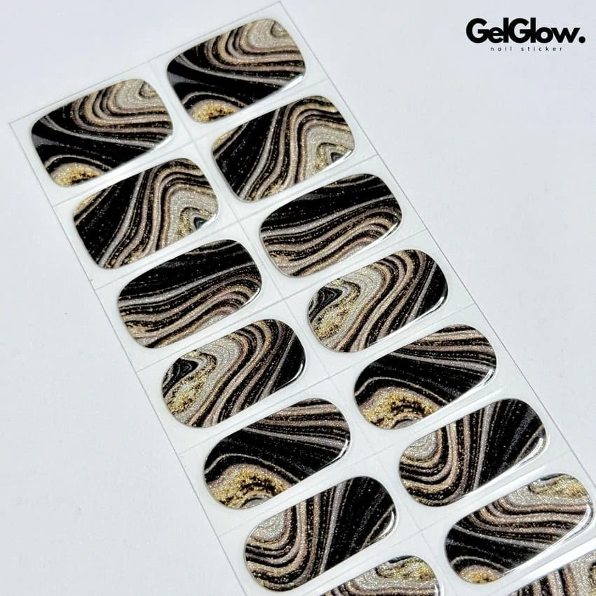 Fall Manicure Inspo Sparkling Brown Wave Nails Semi Cured Gel Nail Strips