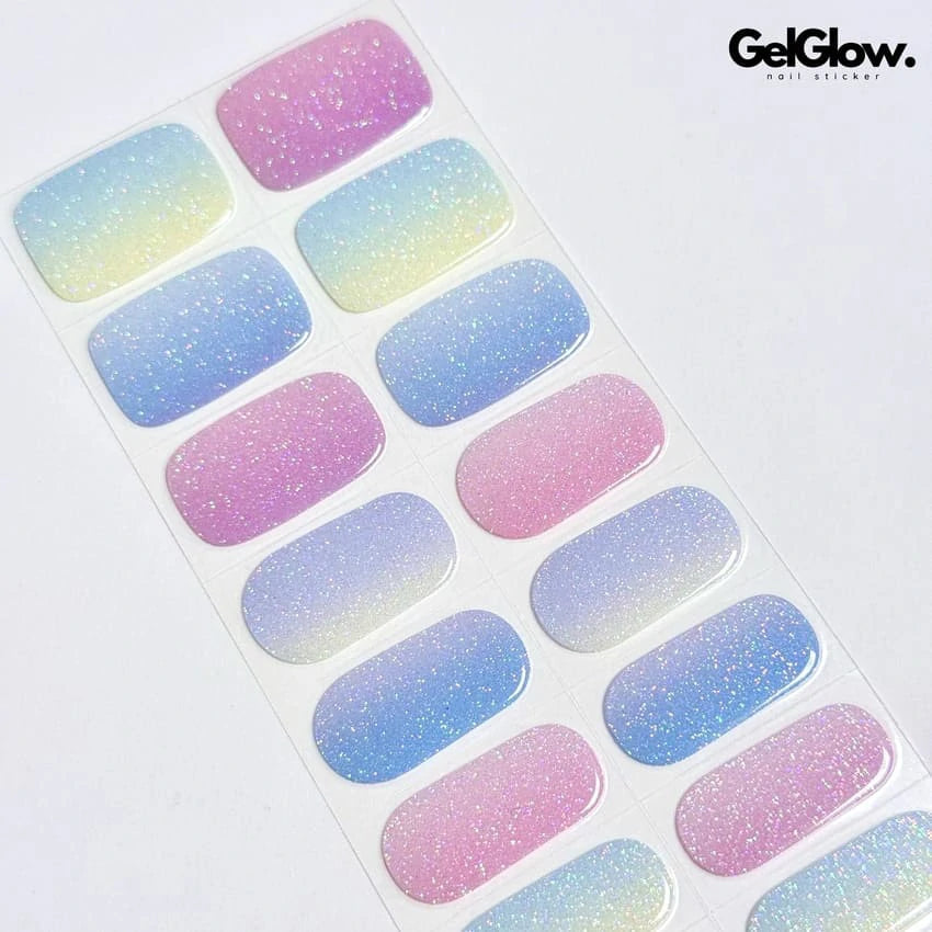 Rainbow Ombre Glossy Nails Colorful Glitter Nails Candy Nails Semi Cured Gel Nail Strips - NG200212