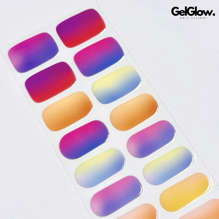 Spring Summer Nail Design Chromatic Rainbow Gradient Nail Semi Cured Gel Nail Strips - NG200214