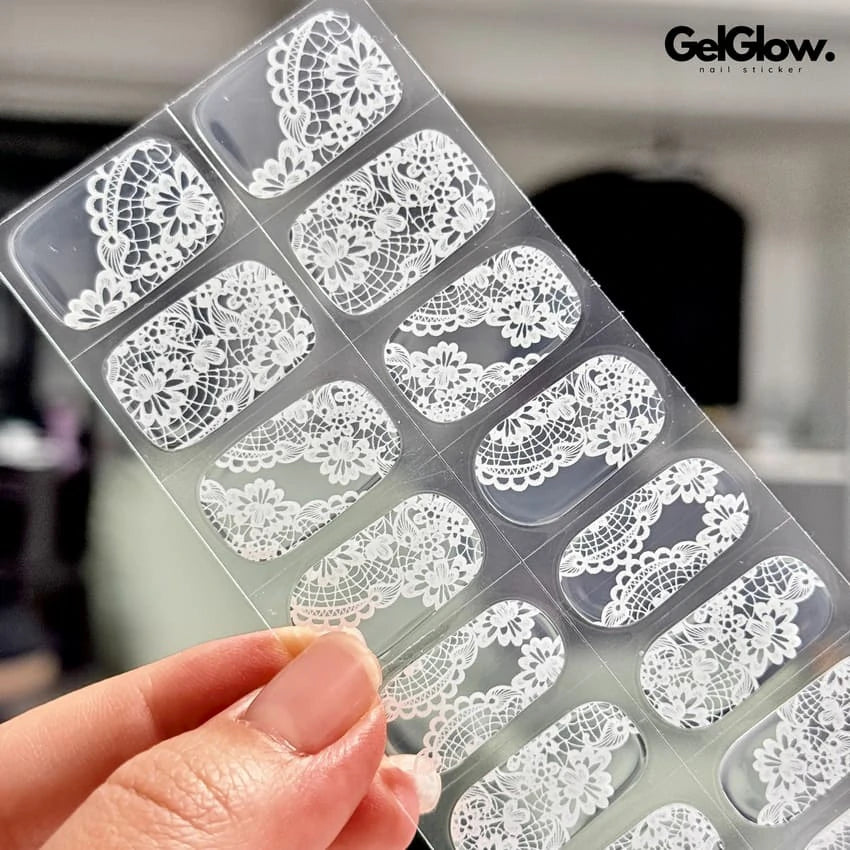 Spring Wedding Nail Ideas White Lace Nails Semi Cured Gel Nail Strips - NG200218