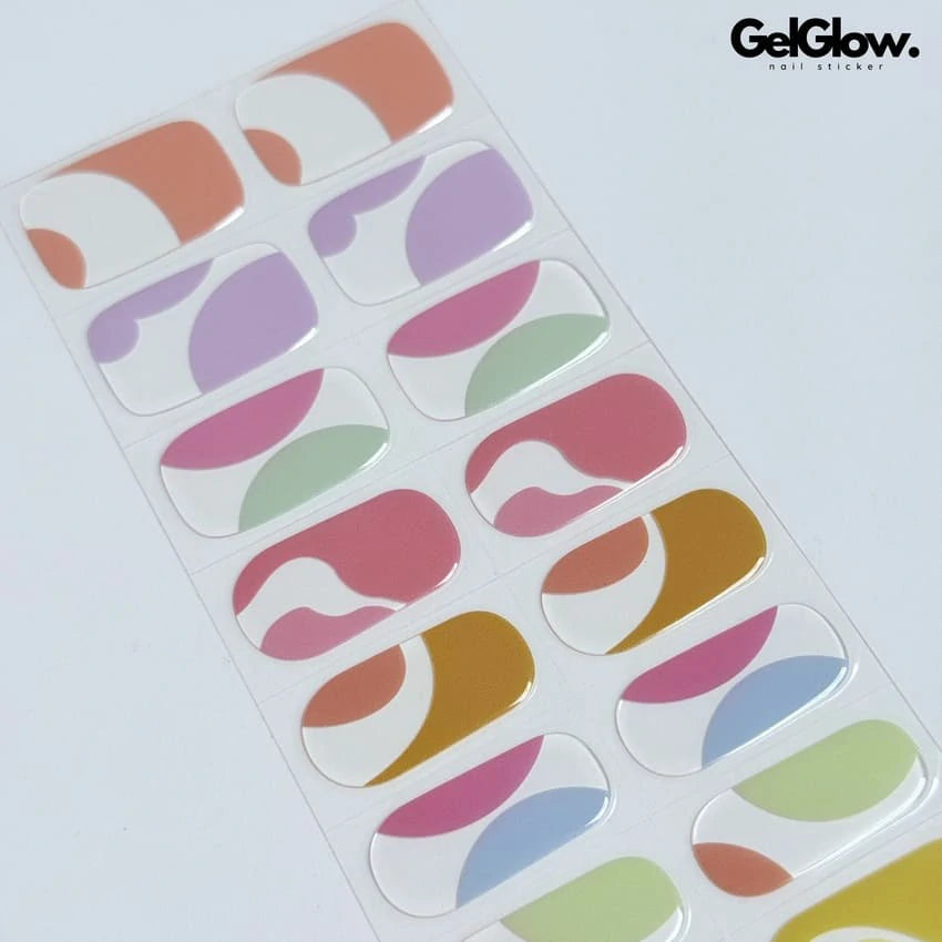 Spring Summer Nail Designs Glossy Swirl Lines Colorful French Nails Semi Cured Gel Nail Strips - NG200254