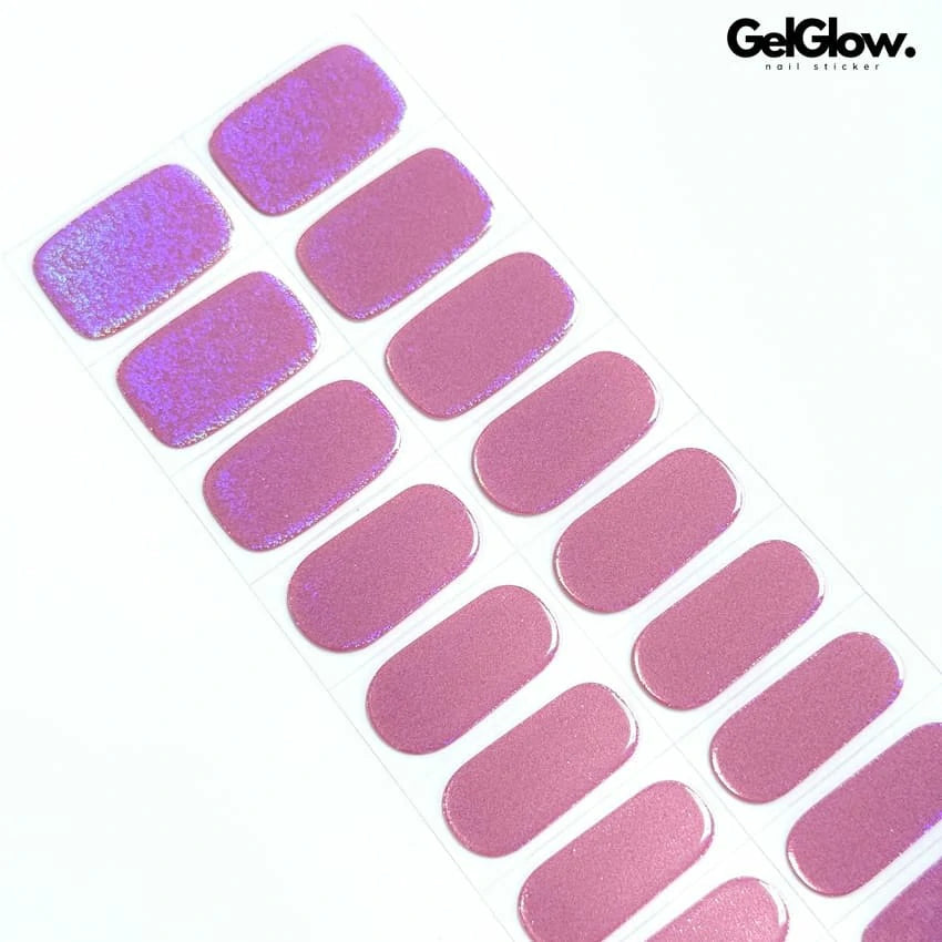 Hot Pink Rainbow Cat Eye Holographic Magnetic Nails Semi Cured Gel Nail Strips - NG200319