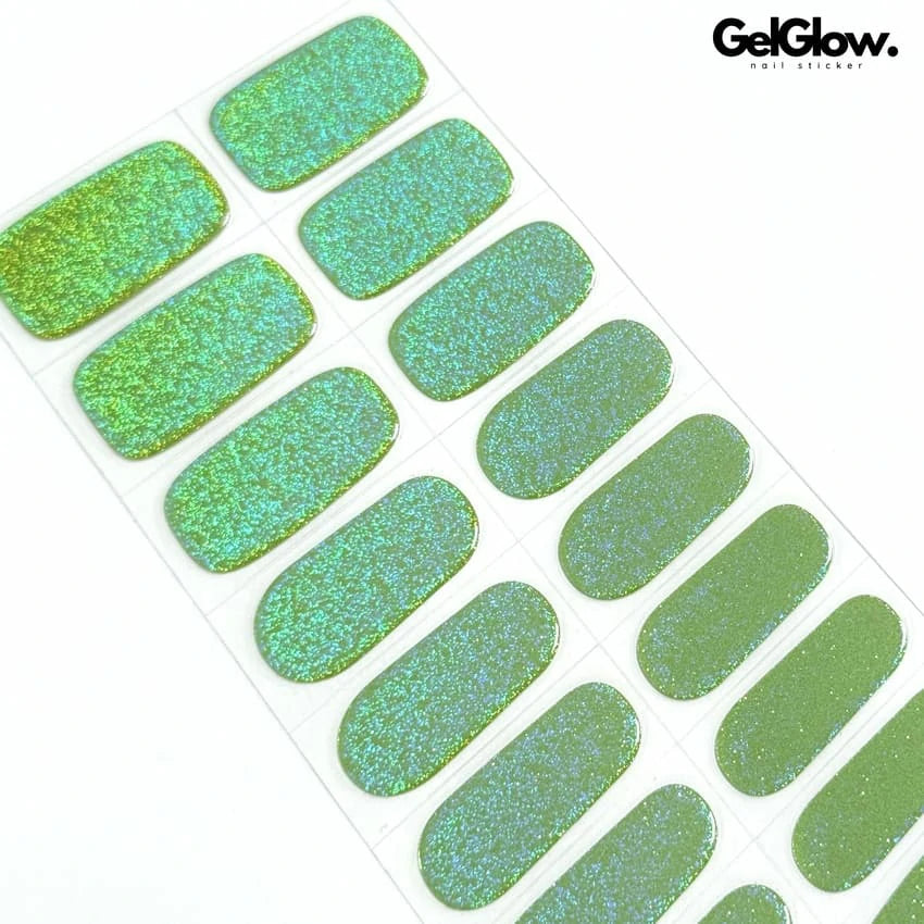 Seafoam Green Holographic Rainbow Glitter Nail Semi Cured Gel Nail Strips - NG200321