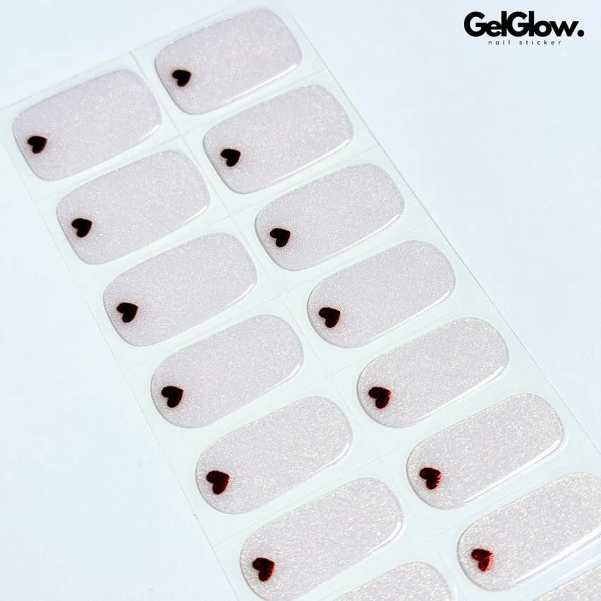 Valentine's Day Nail Designs Sparkling Milk Nails With Heart Semi Cured Gel Nail Strips - NG200331