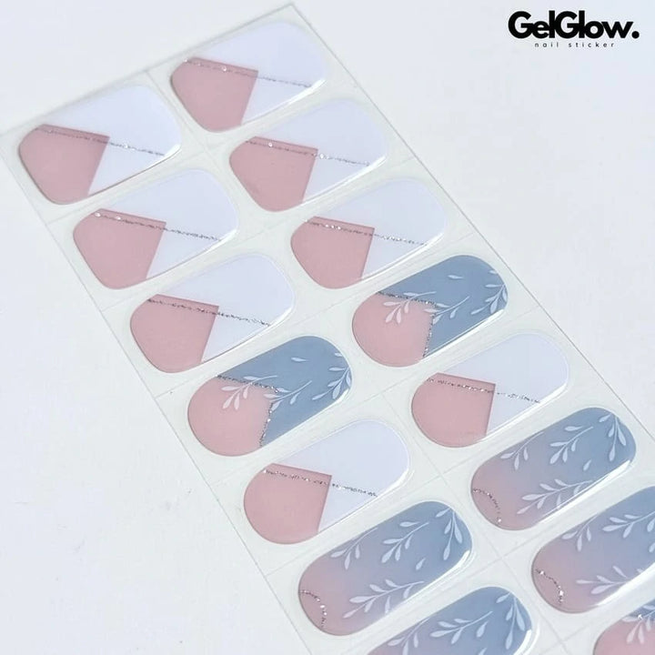 French Nail Ideas Blue And White Print Gradient French Nail Semi Cured Gel Nail Strips