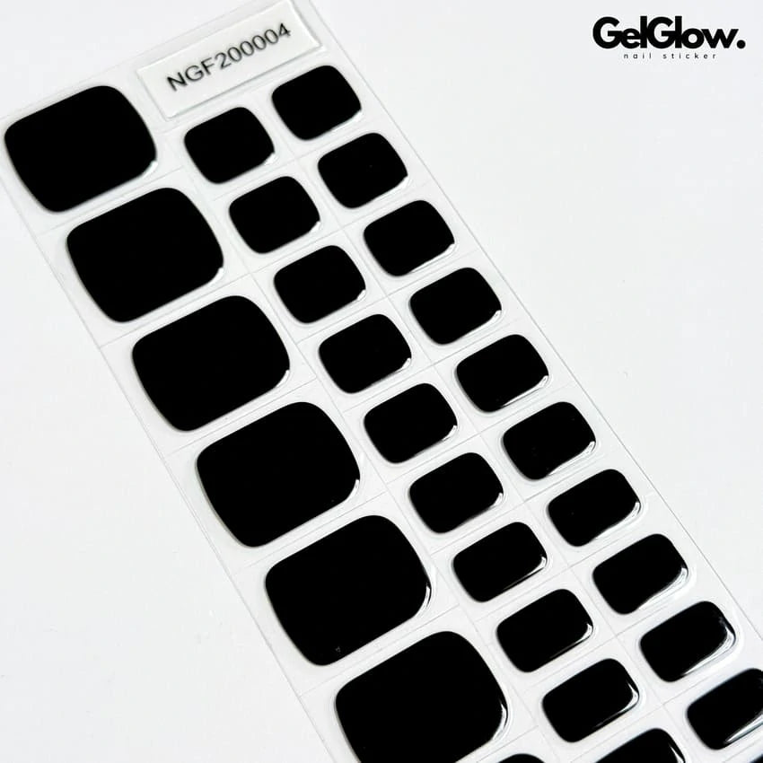 Summer Toenails Glossy Black Toes Nails Semi Cured Gel Nail Strips - NGF200004