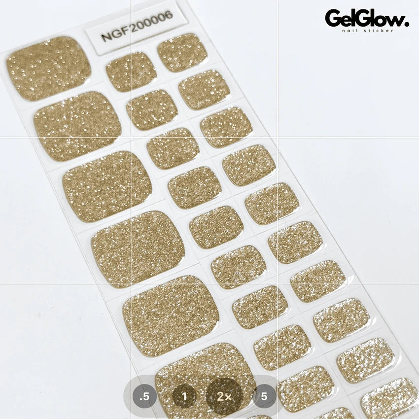 Gold Glitter Toe Nails Semi Cured Gel Nail Strips - NGF200006