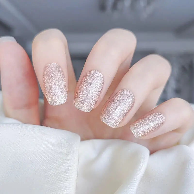 Nail Color For March 2025 Spring Nail Inspo Champagne Gold Cat's Eye Nails Semi Cured Gel Nail Strips
