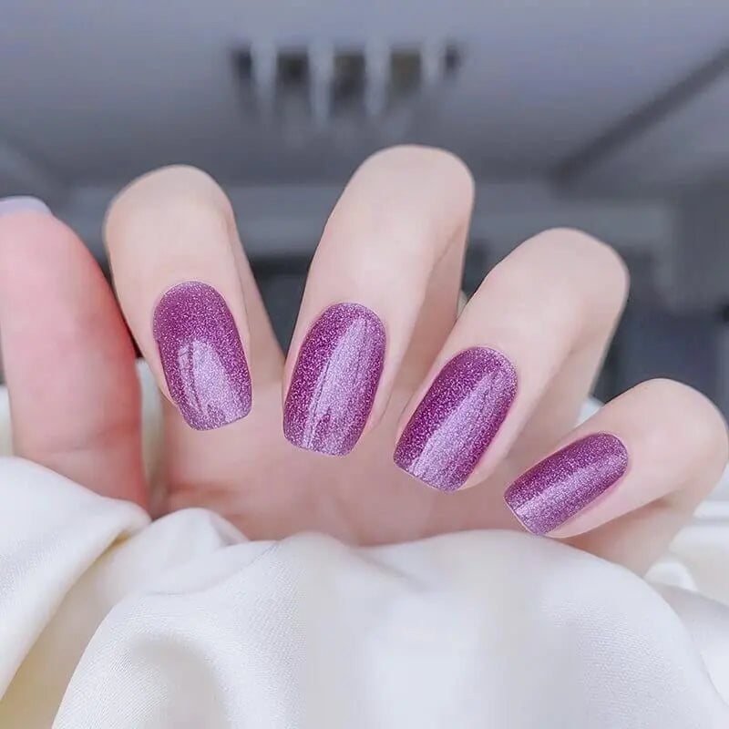 Noble Bright Plum Purple Cat Eye Nails Semi Cured Gel Nail Strips