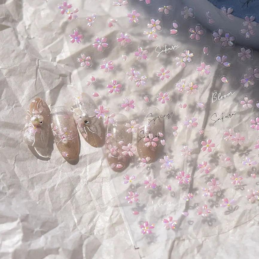 christmas nails Quinnas Pink Cherry Blossom Nail Stickers | Kawaii Nail Decals | 5D Nails | 3D Nails | DIY Nails - 3806 Quinnas