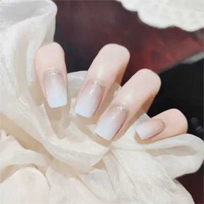 Ombre White Nude Nails with Glitter Semi Cured Gel Nail Strips - NG200376 Quinnas