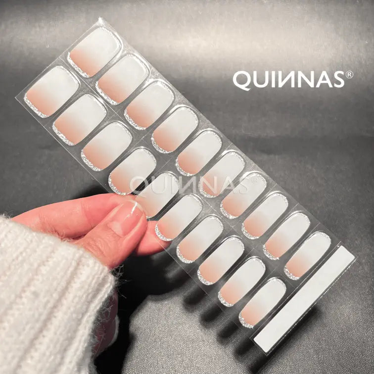Ombre White Nude Nails with Glitter Semi Cured Gel Nail Strips - NG200376