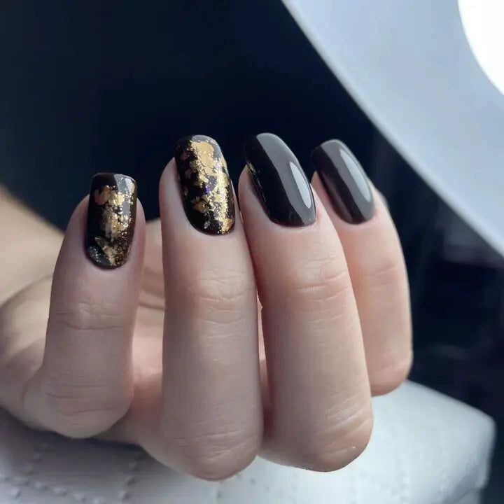 Party Nails Black and Gold Foil Nails Semi Cured Gel Nail Strips