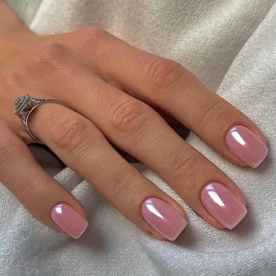 Pearl Chrome Pink Nails Semi Cured Gel Nail Strips