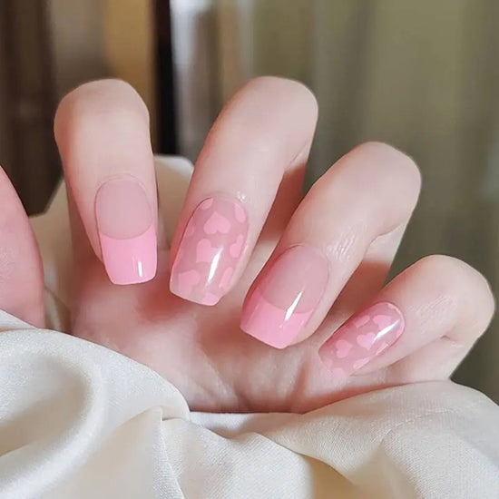 Pink French Nail With Hearts Valentine&
