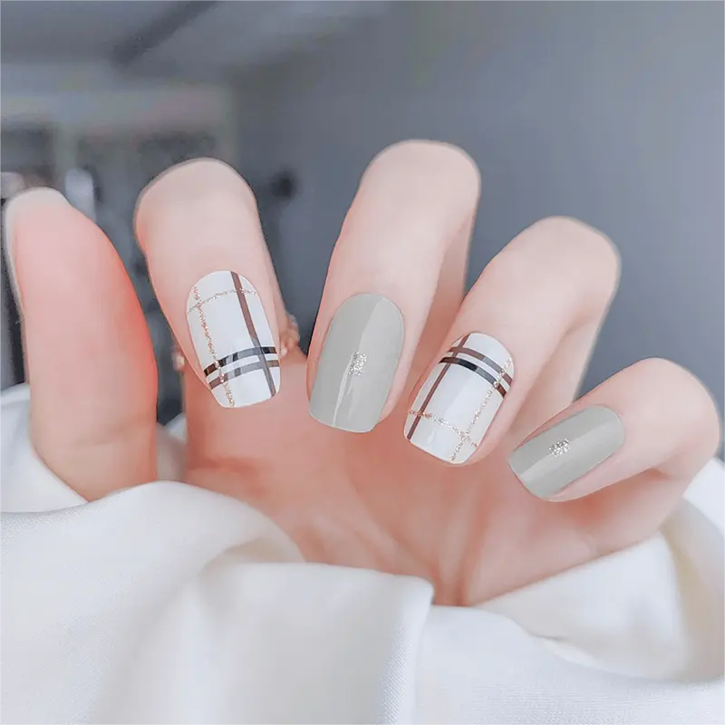 Plaid Inspired Nails Semi Cured Gel Nail Strips