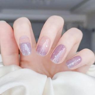 Purple Ombré With Silver Stars Nails Semi Cured Gel Nail Strips