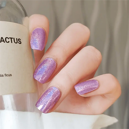 Purple Rainbow Cat Eye Holographic Magnetic Cotton Candy Semi Cured Gel Nail Strips