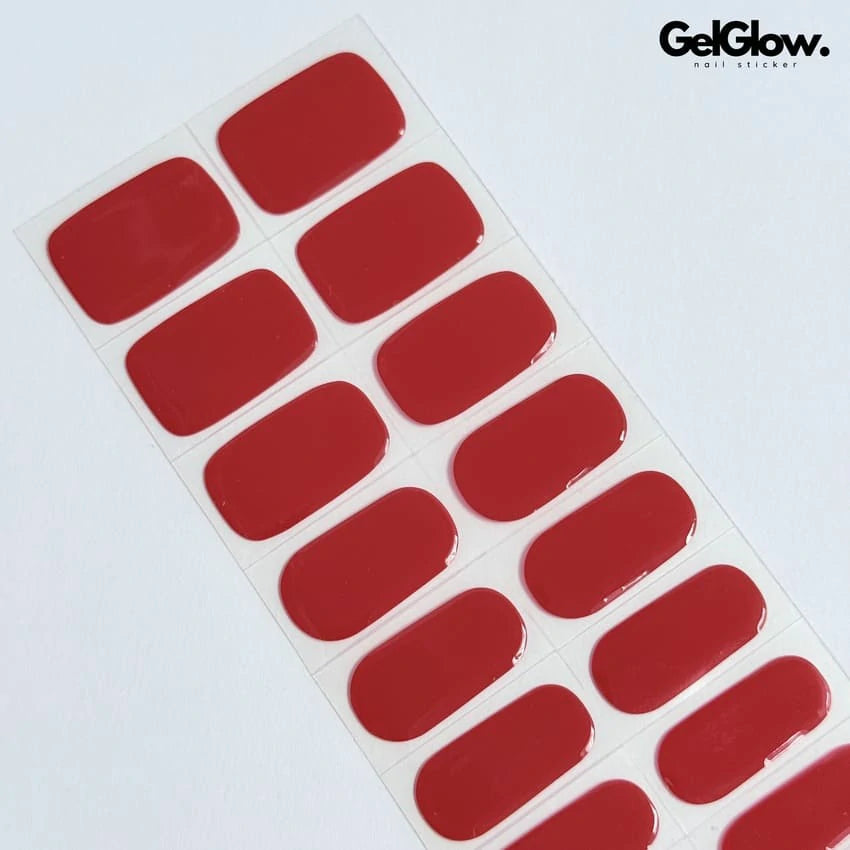 Rebellious Rose Glossy Lipstick Classic Bright Red Nails Semi Cured Gel Nail Strips 1