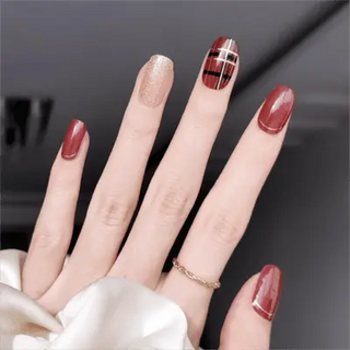 Red Christmas Plaid Nails Semi Cured Gel Nail Strips - MGHZ055 Quinnas