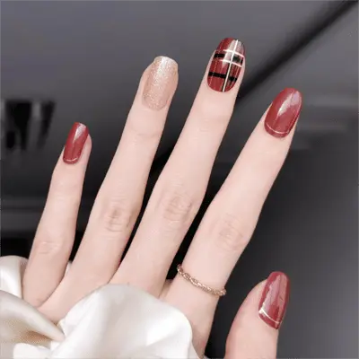 Red Christmas Plaid Nails Semi Cured Gel Nail Strips - MGHZ055 Quinnas