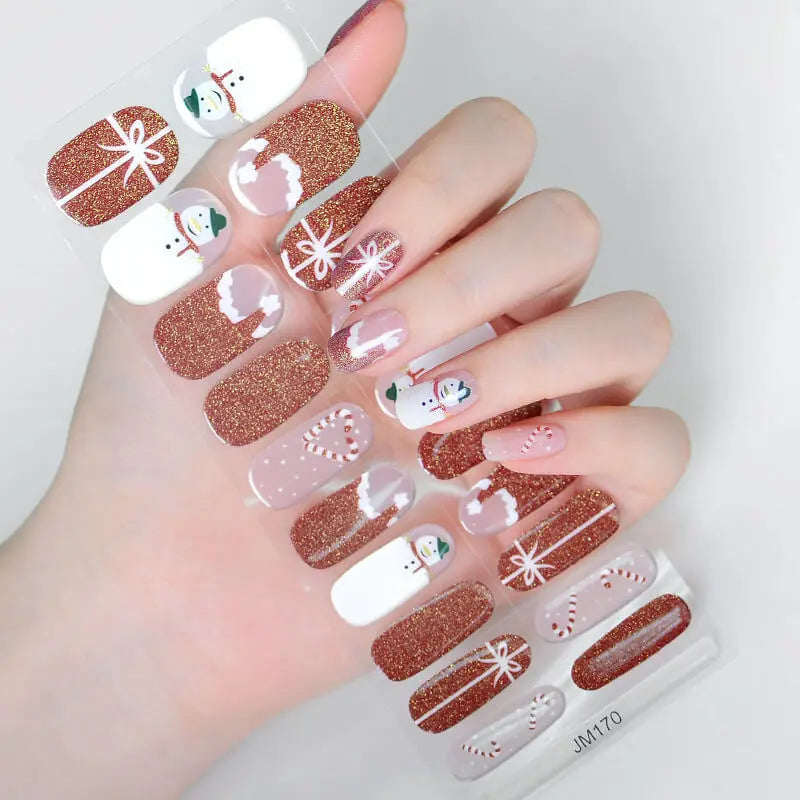 Quinnas Quinnas Classy Christmas nails Semicured Gel Nail Strips, Snowflake Nail Christmas Winter Quinnas