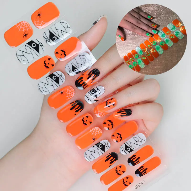 Quinnas Halloween nails, Halloween Semi-Cured Gel Nail Wraps, Halloween Semi Cured Gel Nail Strips【24 PCS, No nail extensions】 Quinnas
