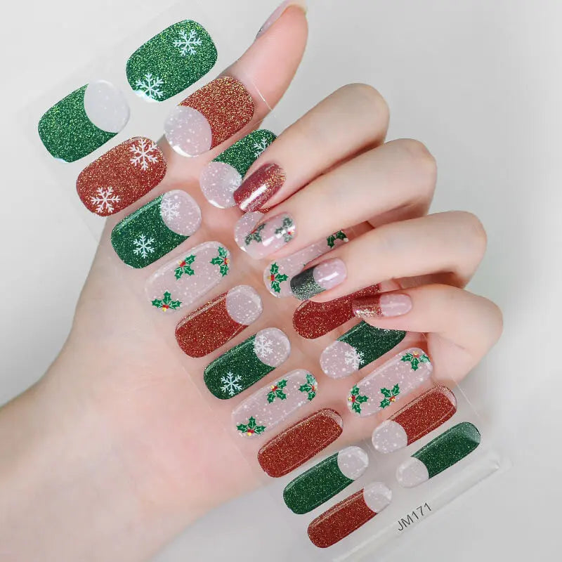 Quinnas Quinnas Classy Christmas nails Semicured Gel Nail Strips, Snowflake Nail Christmas Winter Quinnas