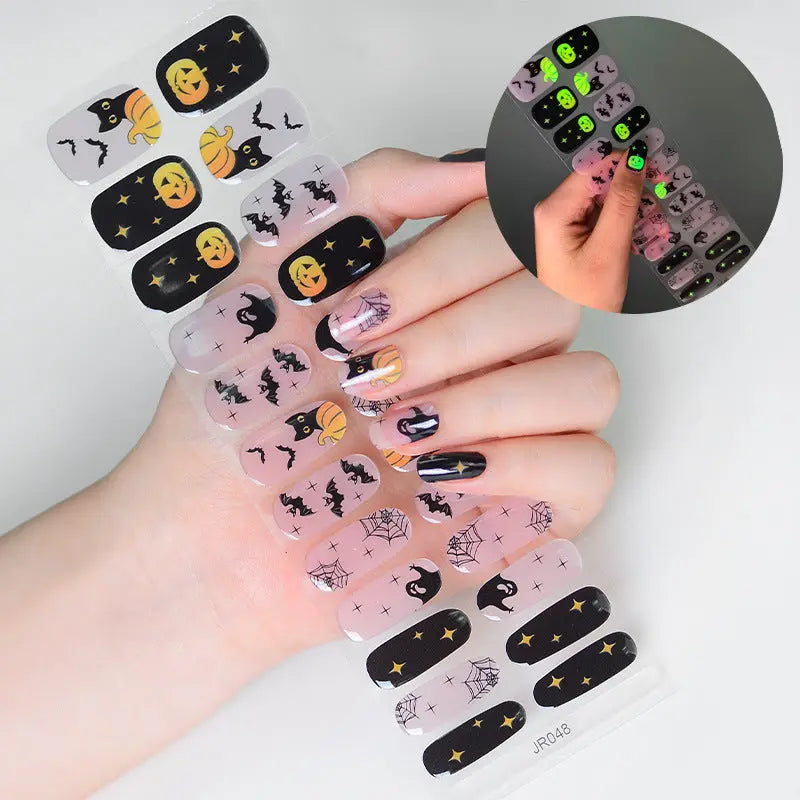 Quinnas Halloween nails, Halloween Semi-Cured Gel Nail Wraps, Halloween Semi Cured Gel Nail Strips【24 PCS, No nail extensions】 Quinnas