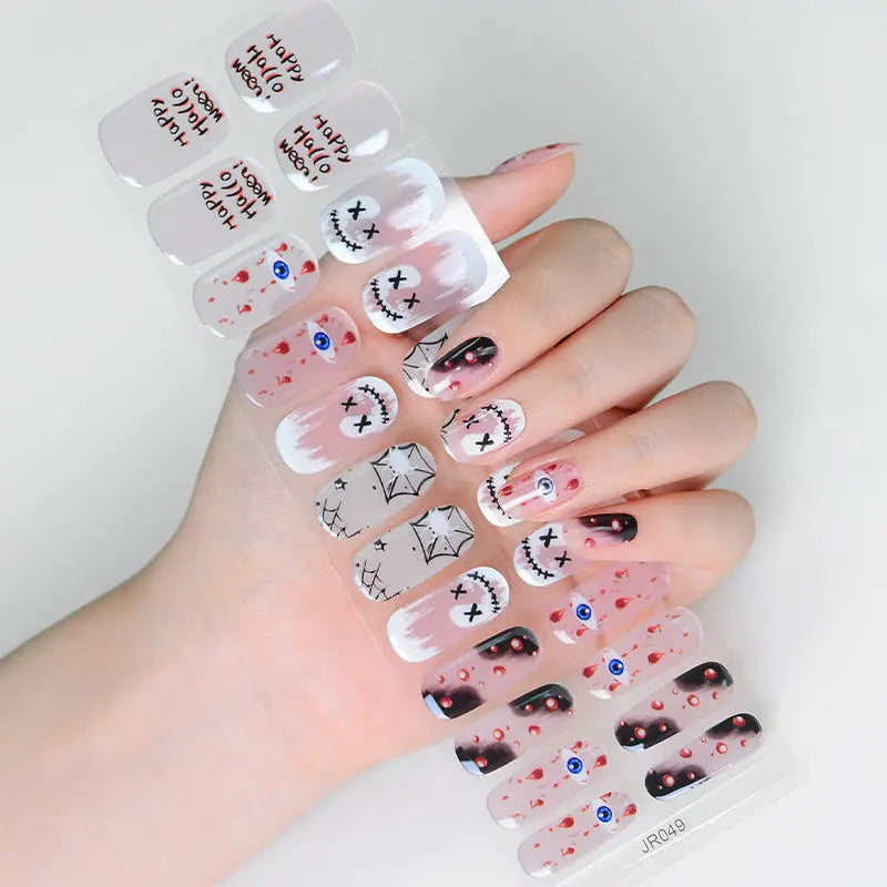 Quinnas Halloween nails, Halloween Semi-Cured Gel Nail Wraps, Halloween Semi Cured Gel Nail Strips【24 PCS, No nail extensions】 Quinnas