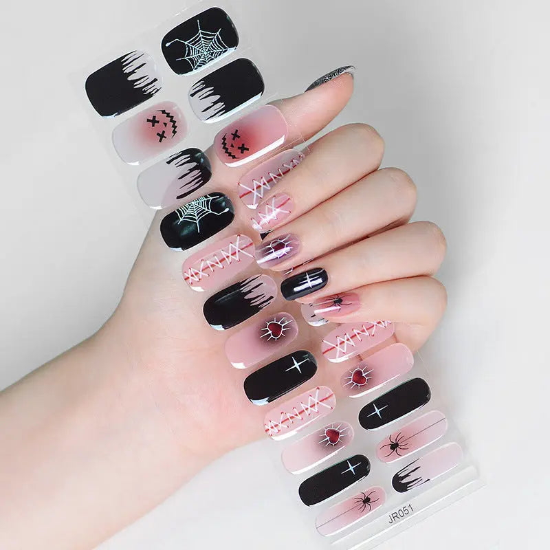 Quinnas Halloween nails, Halloween Semi-Cured Gel Nail Wraps, Halloween Semi Cured Gel Nail Strips【24 PCS, No nail extensions】 Quinnas