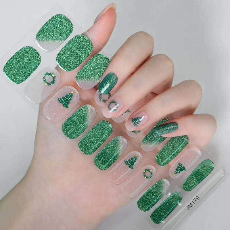 Quinnas Quinnas Classy Christmas nails Semicured Gel Nail Strips, Snowflake Nail Christmas Winter Quinnas