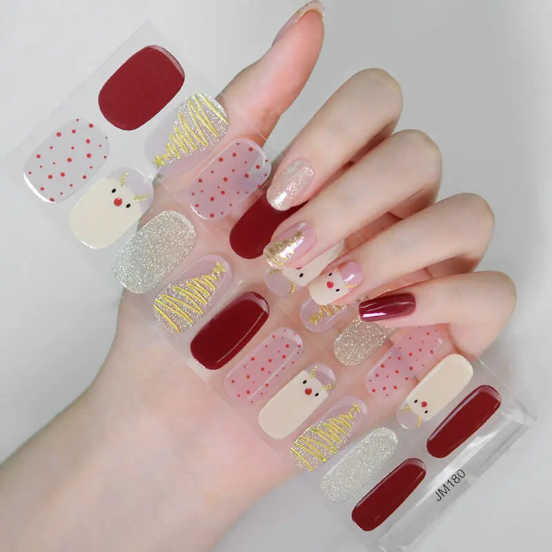 Quinnas Quinnas Classy Christmas nails Semicured Gel Nail Strips, Snowflake Nail Christmas Winter Quinnas