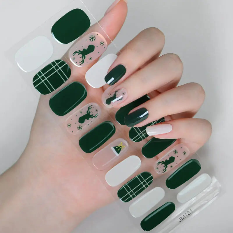 Quinnas Quinnas Classy Christmas nails Semicured Gel Nail Strips, Snowflake Nail Christmas Winter Quinnas