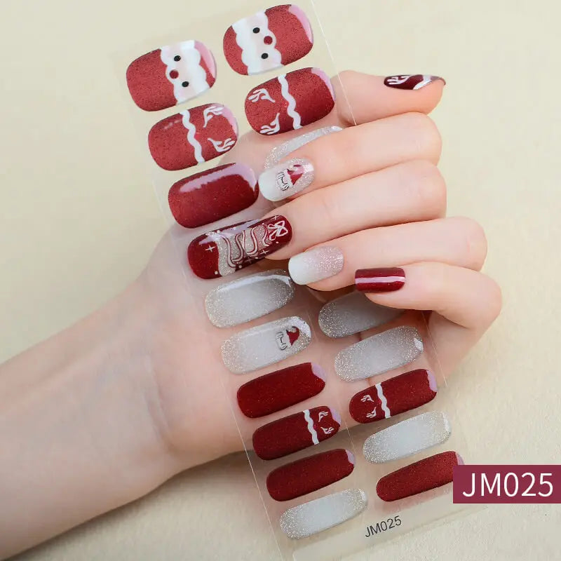Quinnas Quinnas Classy Christmas nails Semicured Gel Nail Strips, Snowflake Nail Christmas Winter Quinnas