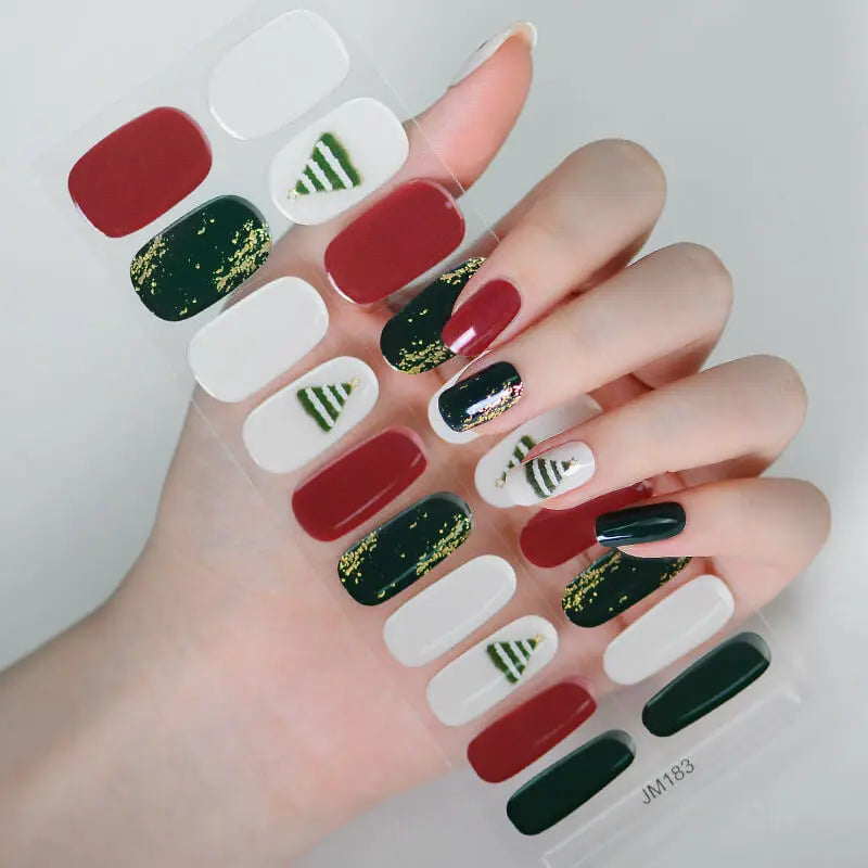 Quinnas Quinnas Classy Christmas nails Semicured Gel Nail Strips, Snowflake Nail Christmas Winter Quinnas
