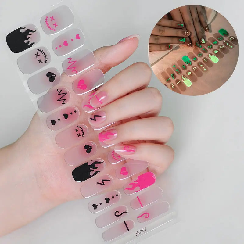 Quinnas Halloween nails, Halloween Semi-Cured Gel Nail Wraps, Halloween Semi Cured Gel Nail Strips【24 PCS, No nail extensions】 Quinnas
