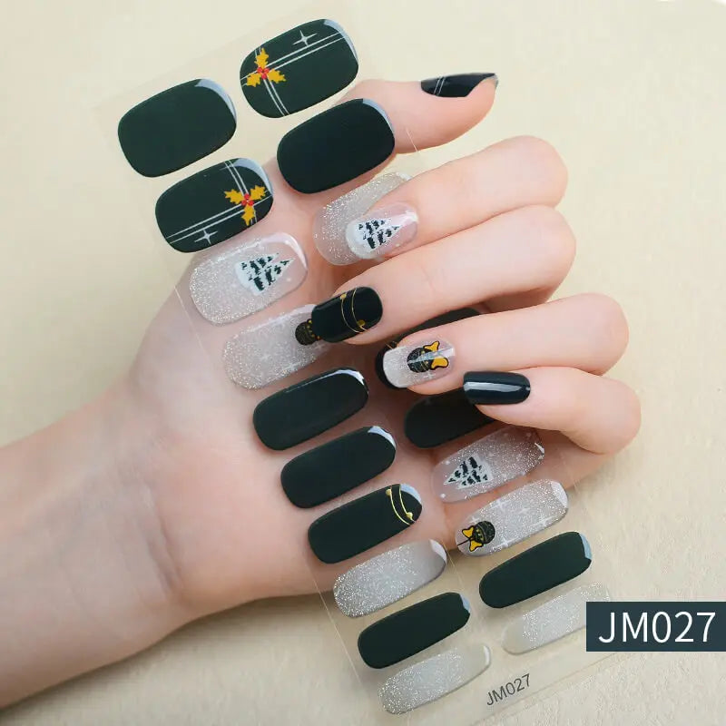 Quinnas Quinnas Classy Christmas nails Semicured Gel Nail Strips, Snowflake Nail Christmas Winter Quinnas