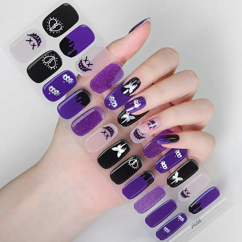 Quinnas Halloween nails, Halloween Semi-Cured Gel Nail Wraps, Halloween Semi Cured Gel Nail Strips【24 PCS, No nail extensions】 Quinnas