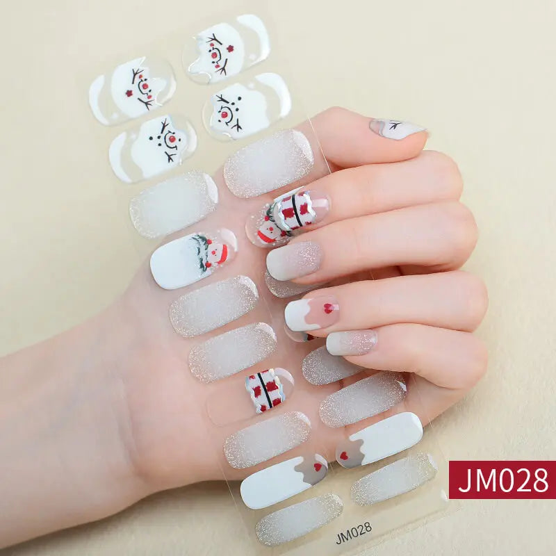 Quinnas Quinnas Classy Christmas nails Semicured Gel Nail Strips, Snowflake Nail Christmas Winter Quinnas
