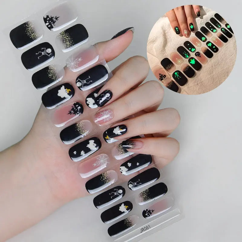 Quinnas Halloween nails, Halloween Semi-Cured Gel Nail Wraps, Halloween Semi Cured Gel Nail Strips【24 PCS, No nail extensions】 Quinnas