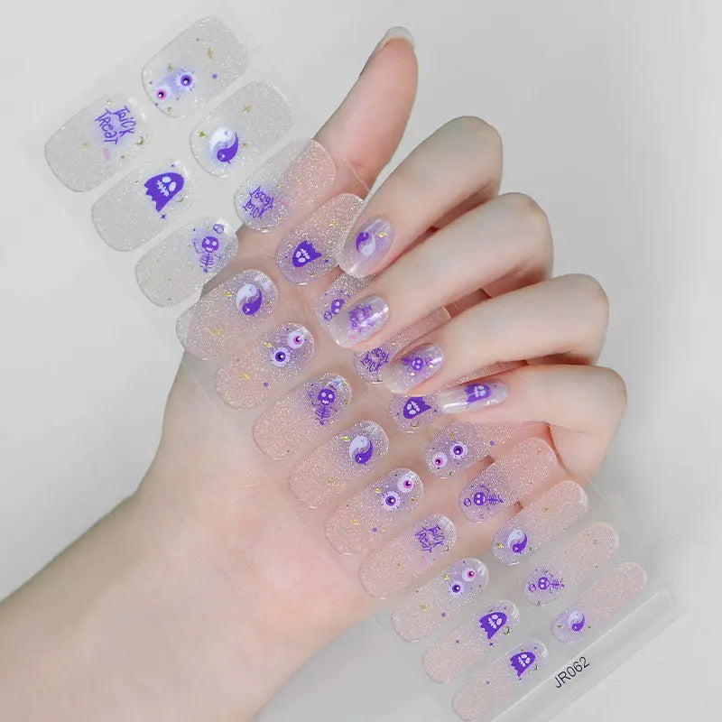 Quinnas Halloween nails, Halloween Semi-Cured Gel Nail Wraps, Halloween Semi Cured Gel Nail Strips【24 PCS, No nail extensions】 Quinnas