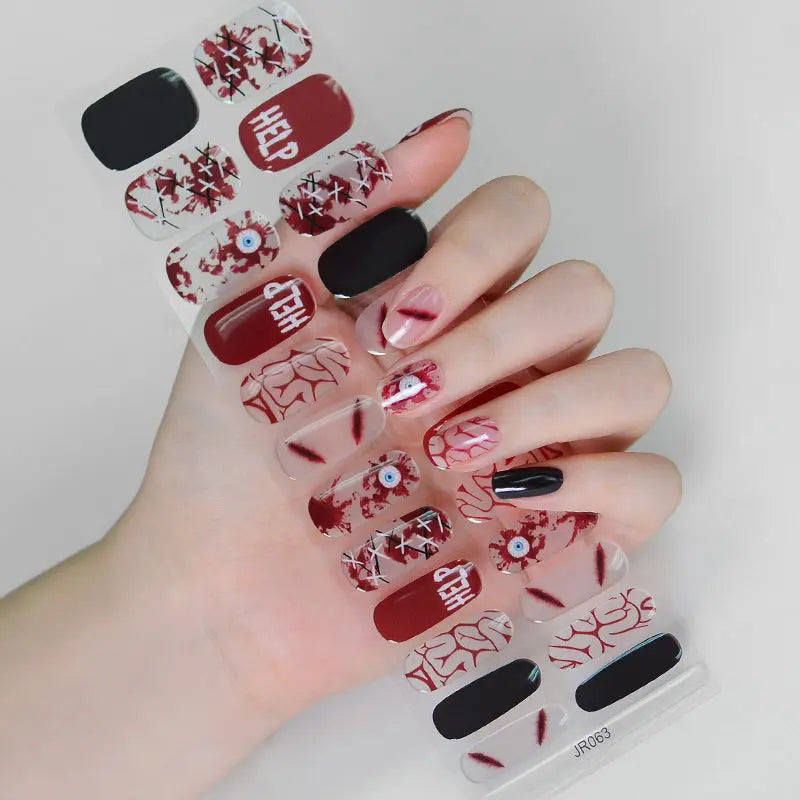 Quinnas Halloween nails, Halloween Semi-Cured Gel Nail Wraps, Halloween Semi Cured Gel Nail Strips【24 PCS, No nail extensions】 Quinnas