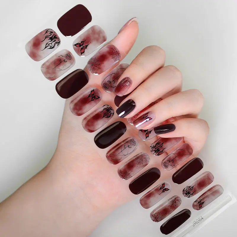 Quinnas Halloween nails, Halloween Semi-Cured Gel Nail Wraps, Halloween Semi Cured Gel Nail Strips【24 PCS, No nail extensions】 Quinnas