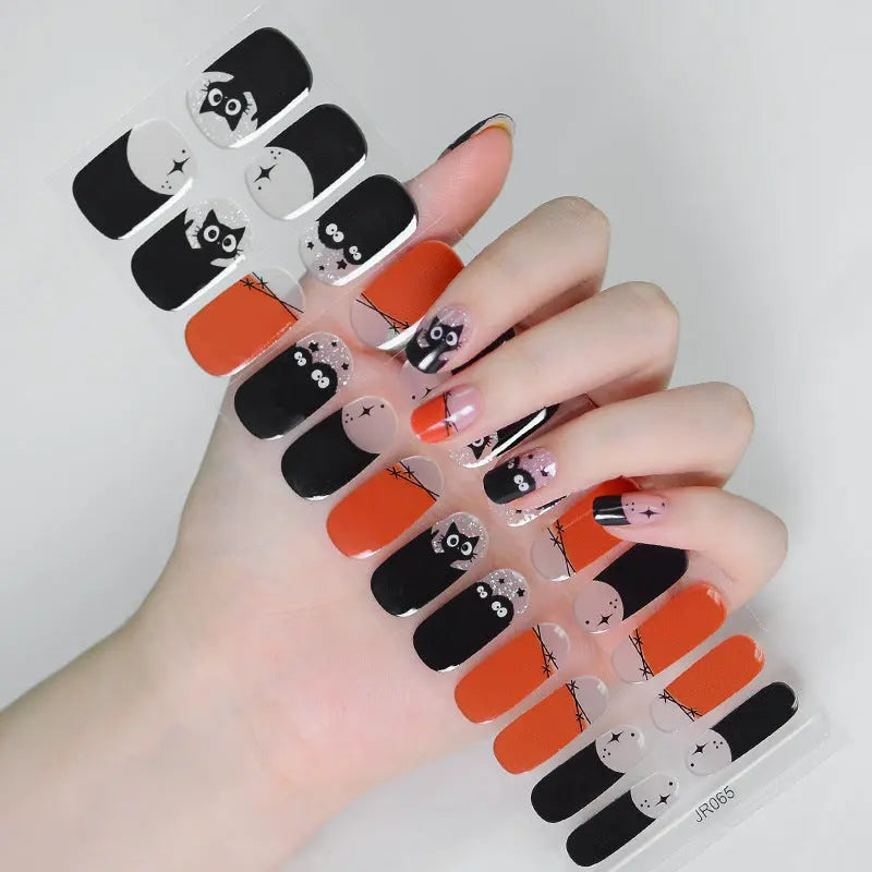 Quinnas Halloween nails, Halloween Semi-Cured Gel Nail Wraps, Halloween Semi Cured Gel Nail Strips【24 PCS, No nail extensions】 Quinnas