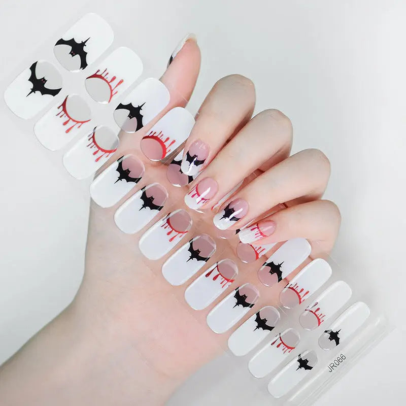 Quinnas Halloween nails, Halloween Semi-Cured Gel Nail Wraps, Halloween Semi Cured Gel Nail Strips【24 PCS, No nail extensions】 Quinnas