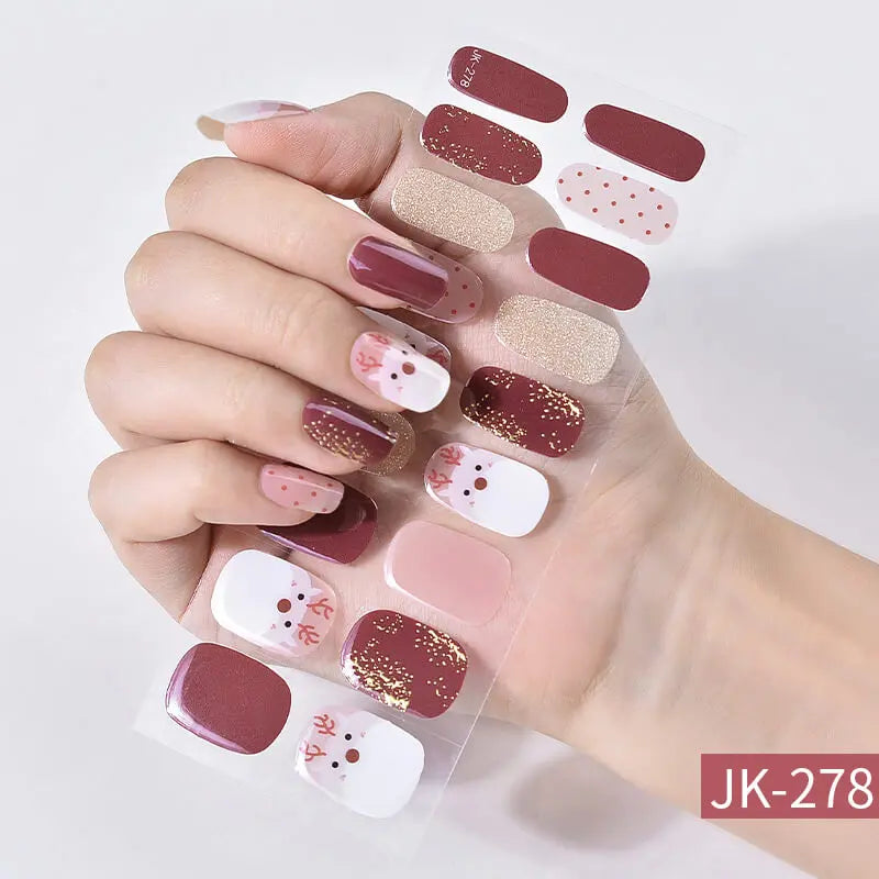 Quinnas Quinnas Classy Christmas nails Semicured Gel Nail Strips, Snowflake Nail Christmas Winter Quinnas