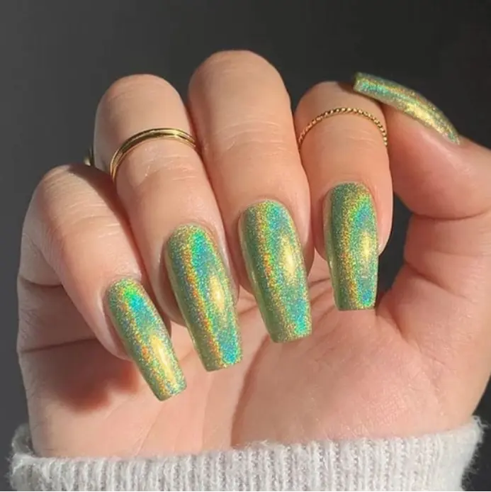 Seafoam Green Holographic Rainbow Glitter Nail Semi Cured Gel Nail Strips